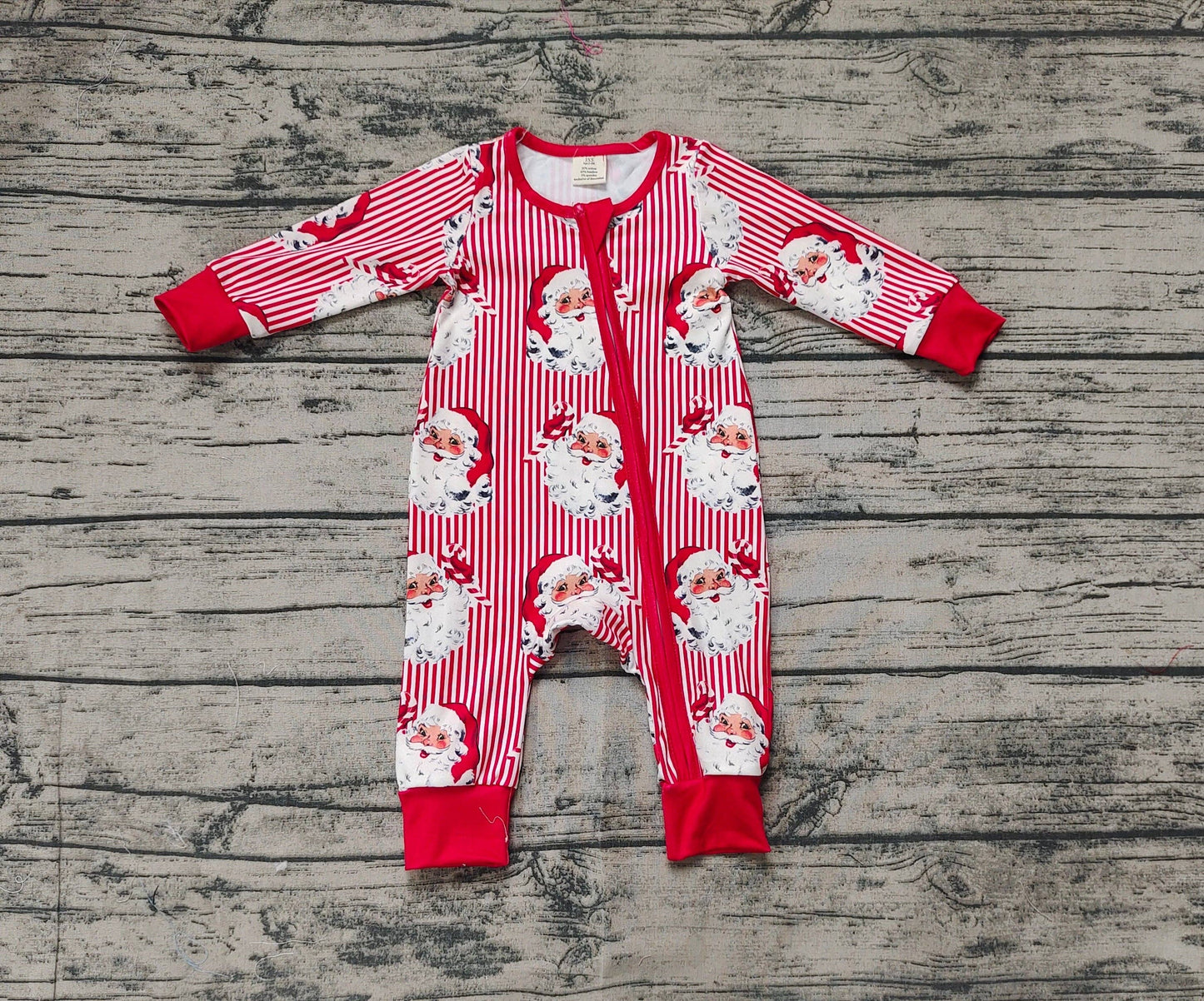 Baby Infant Infant Christmas Red Stripes Santa Zip Rompers