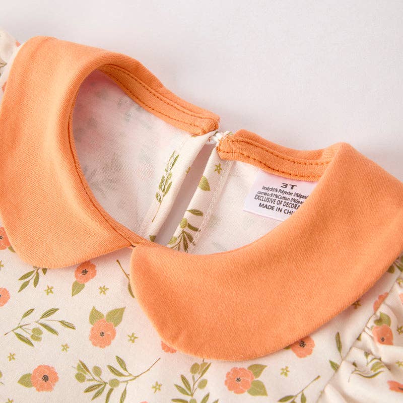 Girls Fall Halloween Pumpkin Applique Long Sleeves Floral Pant Set