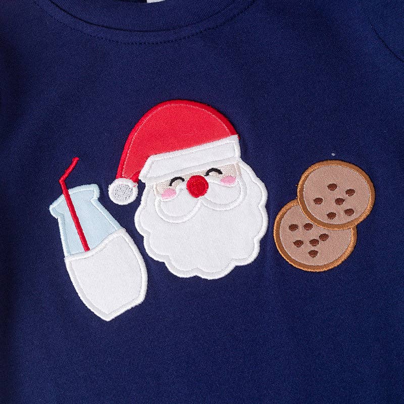 Baby Boys Blue Christmas Milk Santa Cookies Embroidery Romper