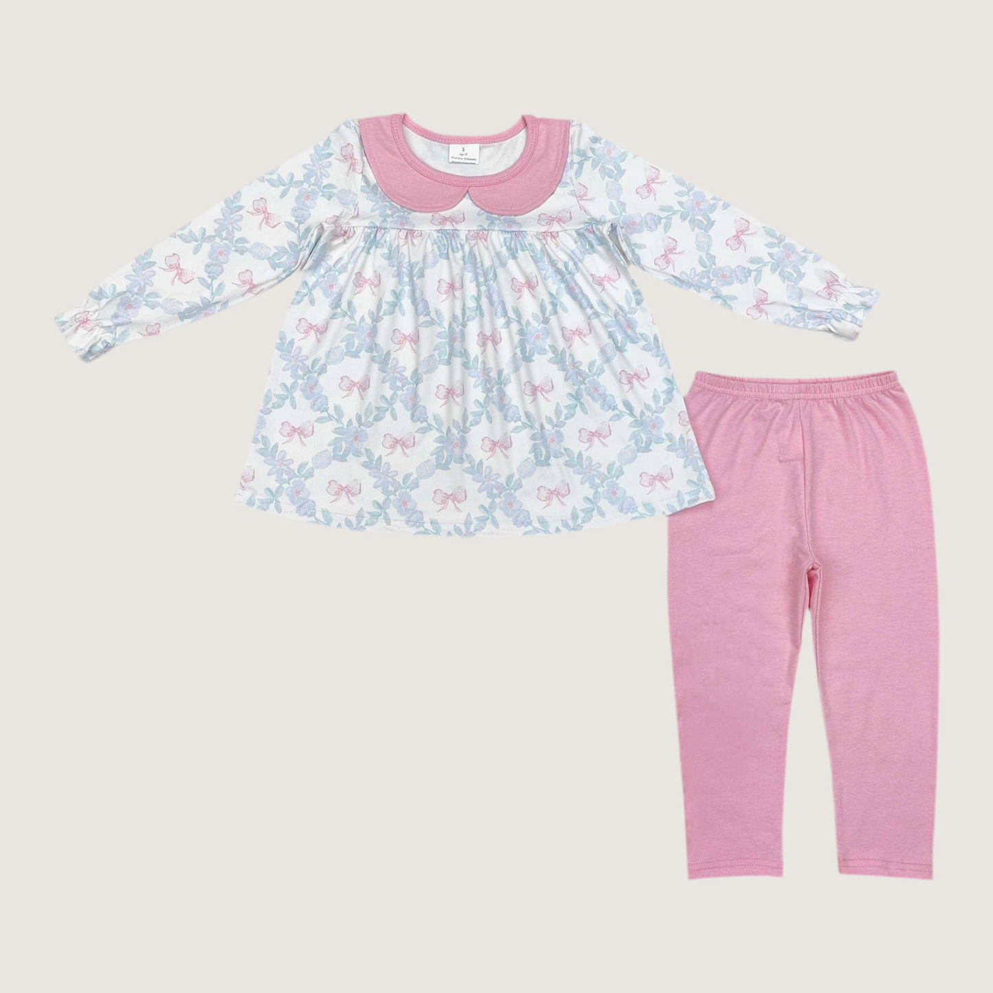 Pink bow floral tunic set with leggingsl….