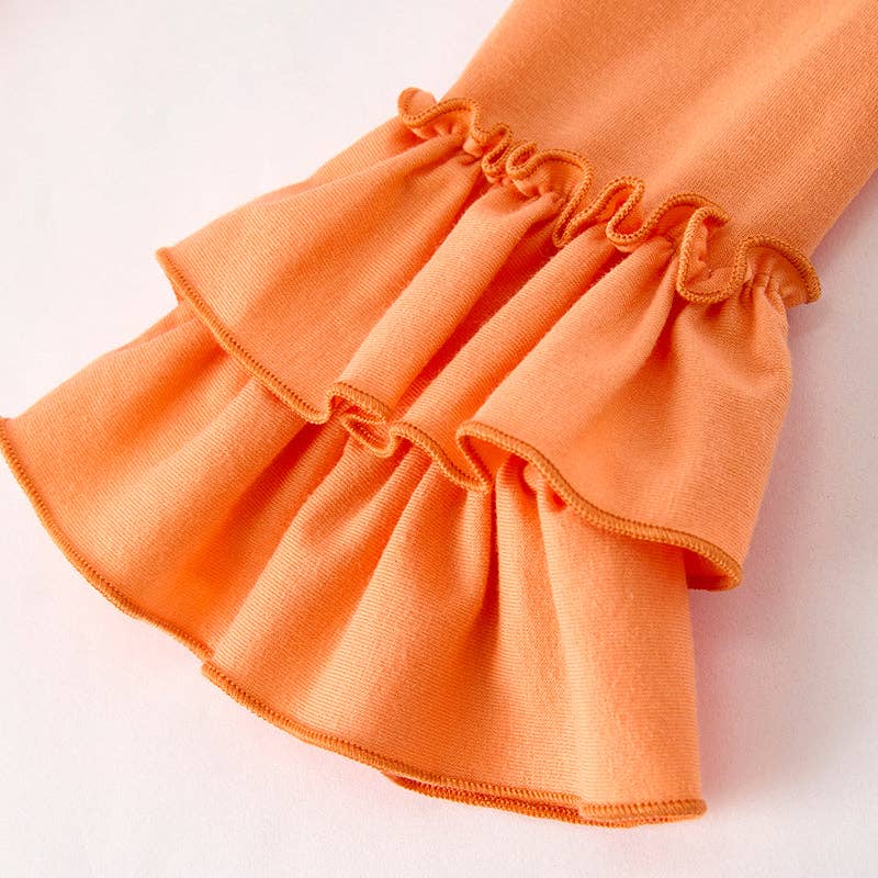 Girls Fall Halloween Pumpkin Applique Long Sleeves Floral Pant Set