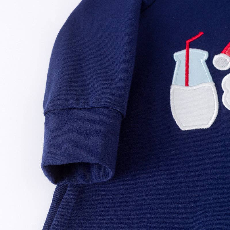 Baby Boys Blue Christmas Milk Santa Cookies Embroidery Romper